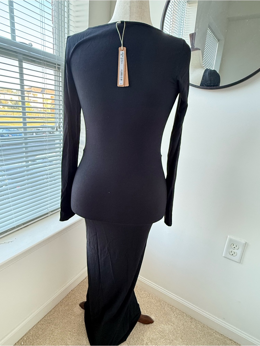SKIMS Black Long Sleeve Square Neck Maxi Dress, Soft Lounge - Picture 4 of 9